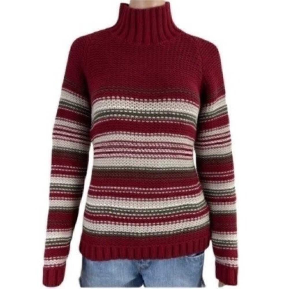 Eddie Bauer Striped knit Turtleneck long sleeve sweater size medium